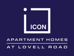 Logo for ICON Apartment Homes at Lovell Road, featuring the word "ICON" inside a square on a dark blue background.