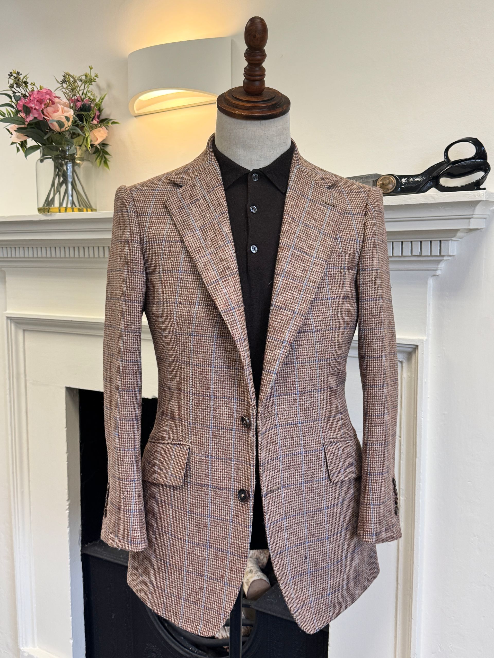 Brown tweed single breasted two button mens jacket