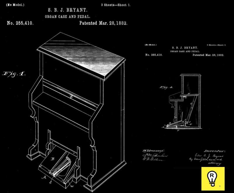 Patent drawing of an organ, labeled