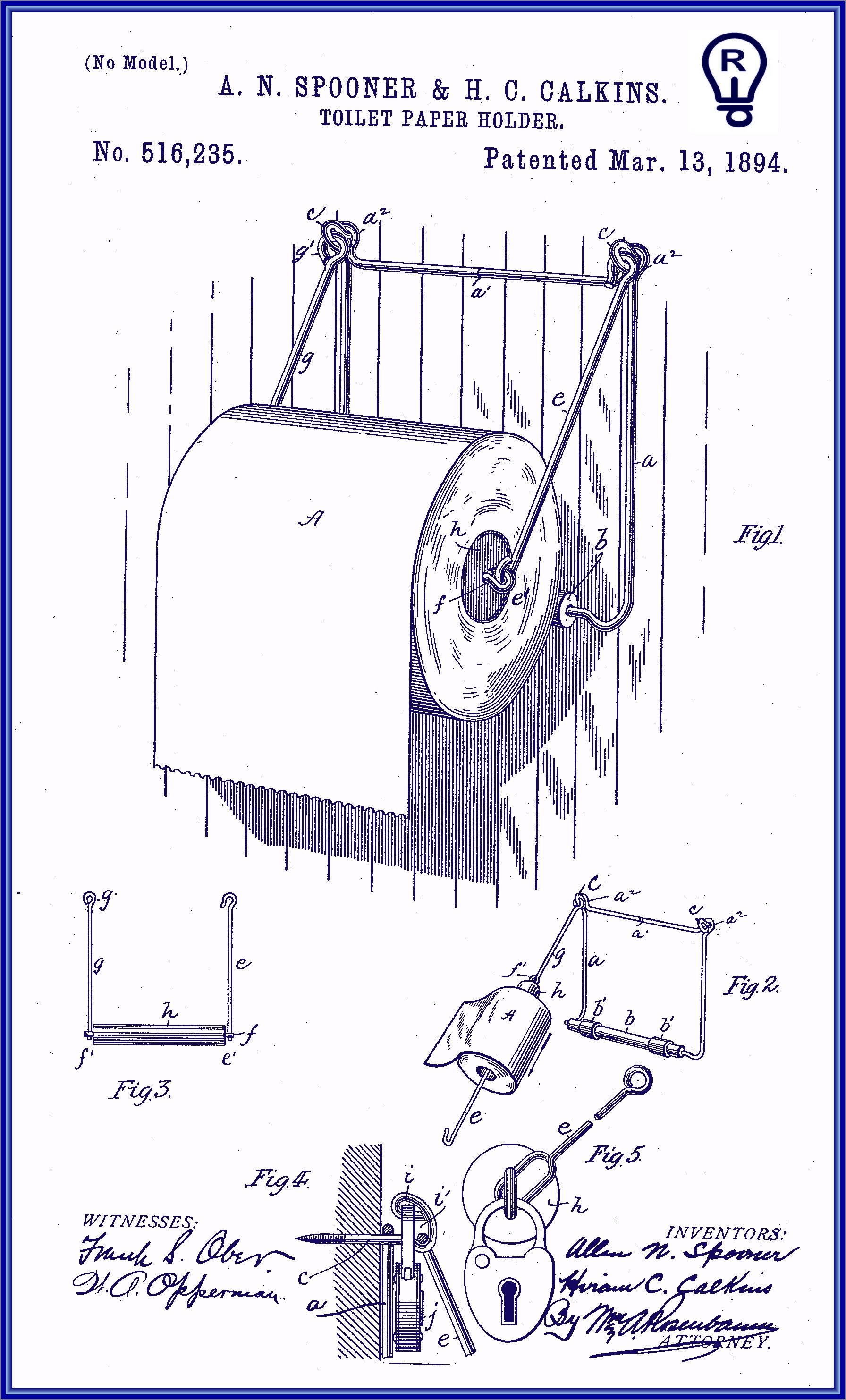 Patent drawing of a toilet paper roll holder with chains and a detailed mechanism.
