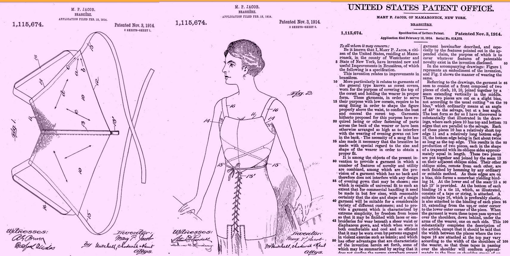 Patent drawing of a woman wearing a corset with a diagram and text.