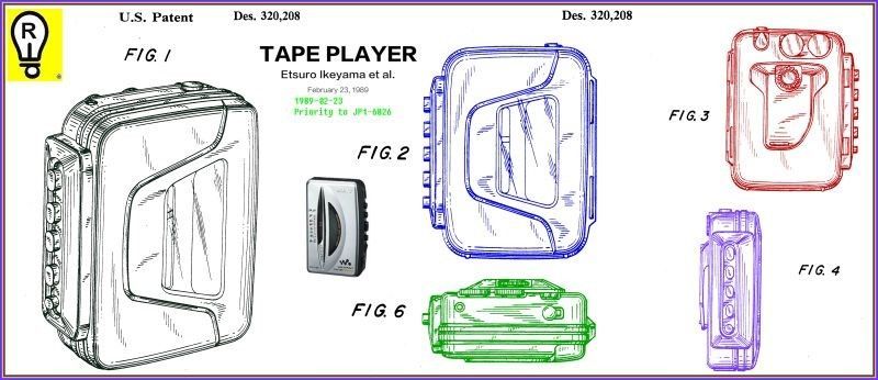 Patent illustration of a tape player in multiple views.