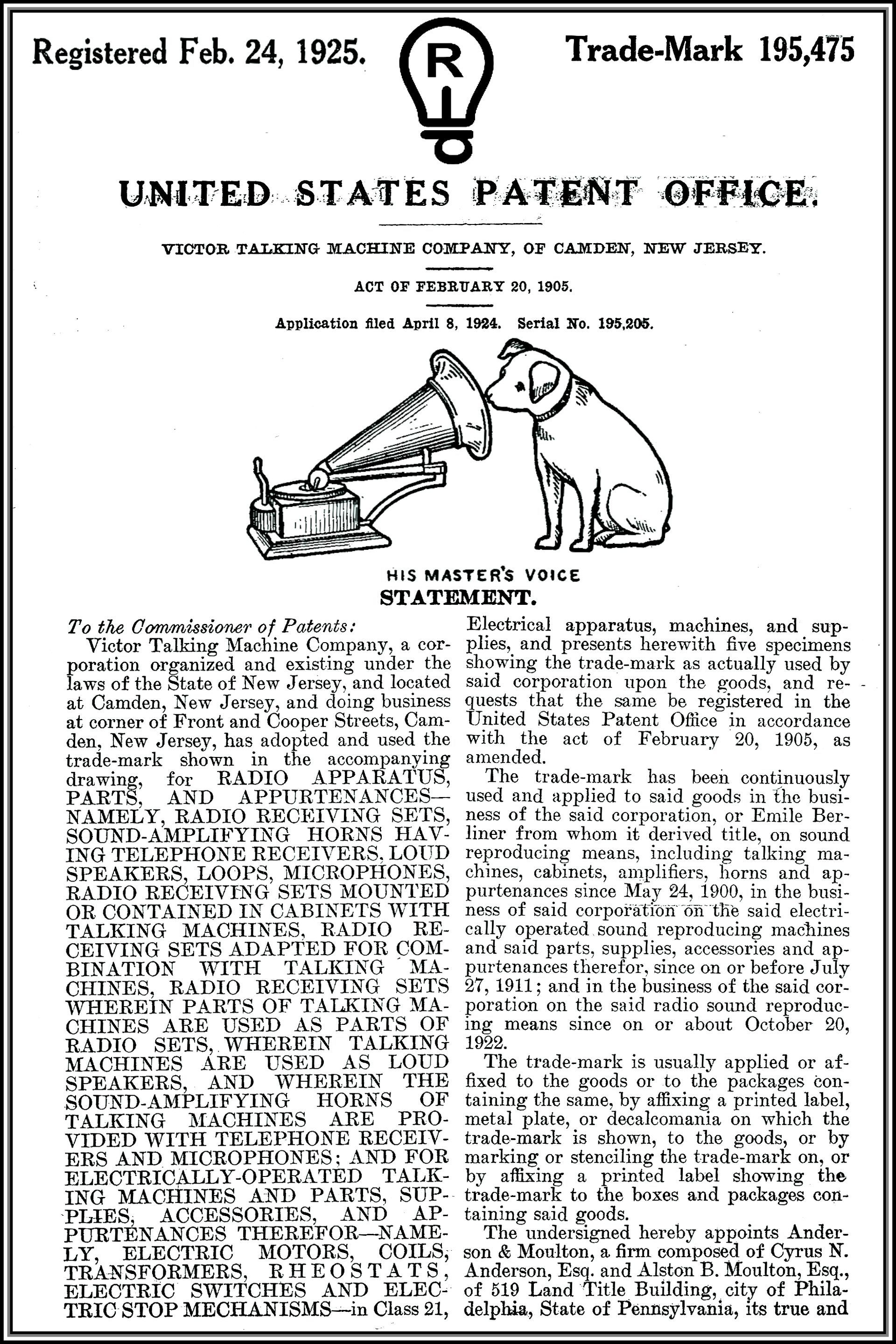 Trademark registration document for the