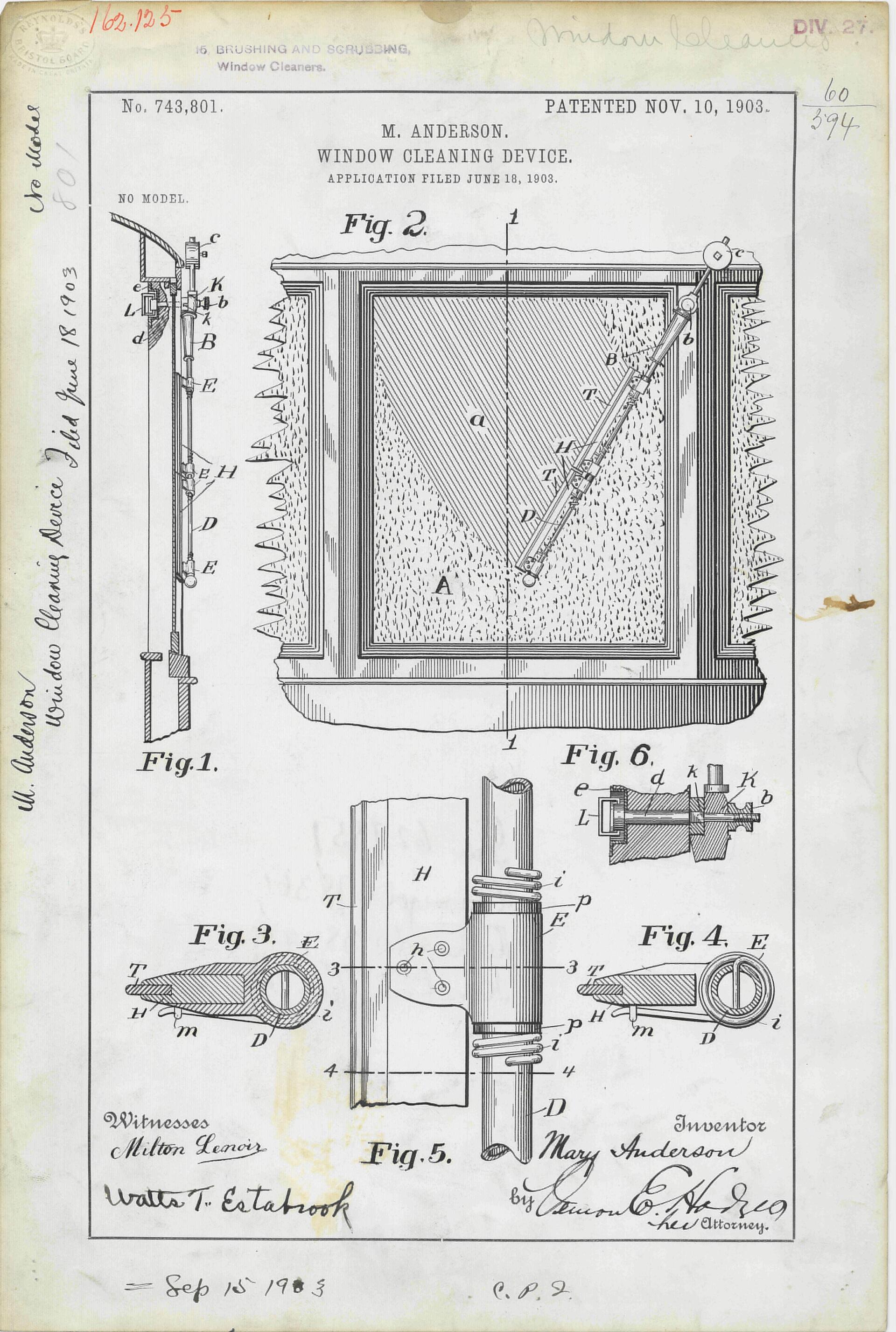 Patent drawing of a window screen. Various views detail the frame, mechanism, and mesh.