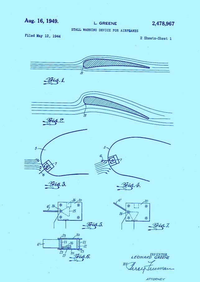 Patent illustration of a wing and device, showing airflow and diagrams of components. Blue tones.