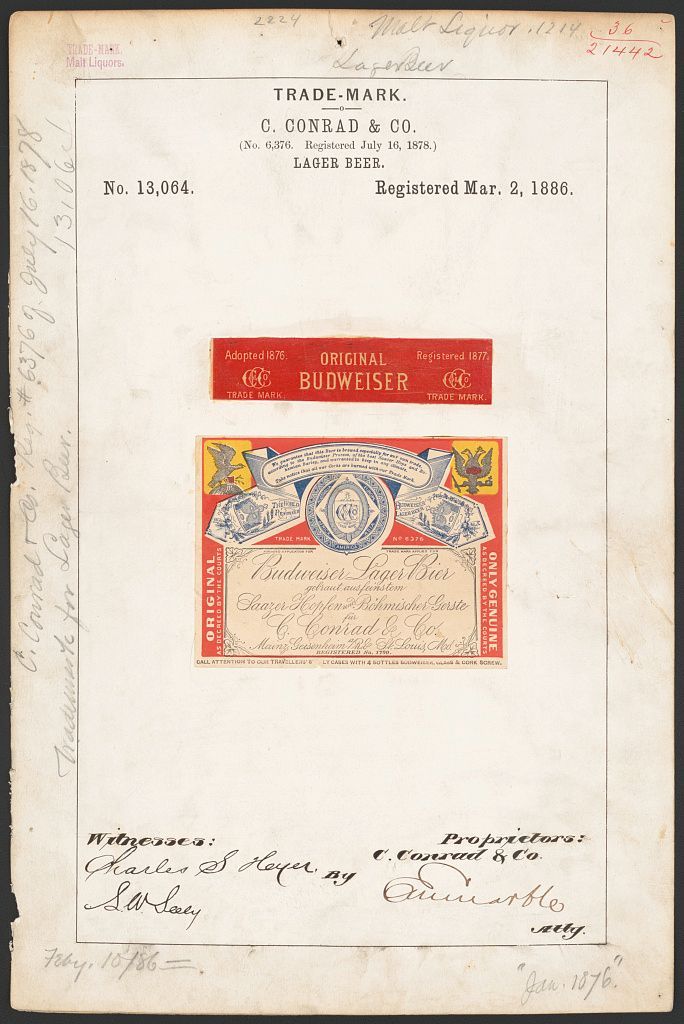 Trade mark label: red and gold