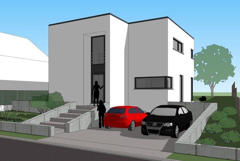 moderne nieuwbouwwoning  hedendaagsse architectuur in crepi in Kumtich - Architectengroep Janssens