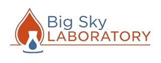 Logo for Big Sky Laboratory: teardrop with a vial, name below.