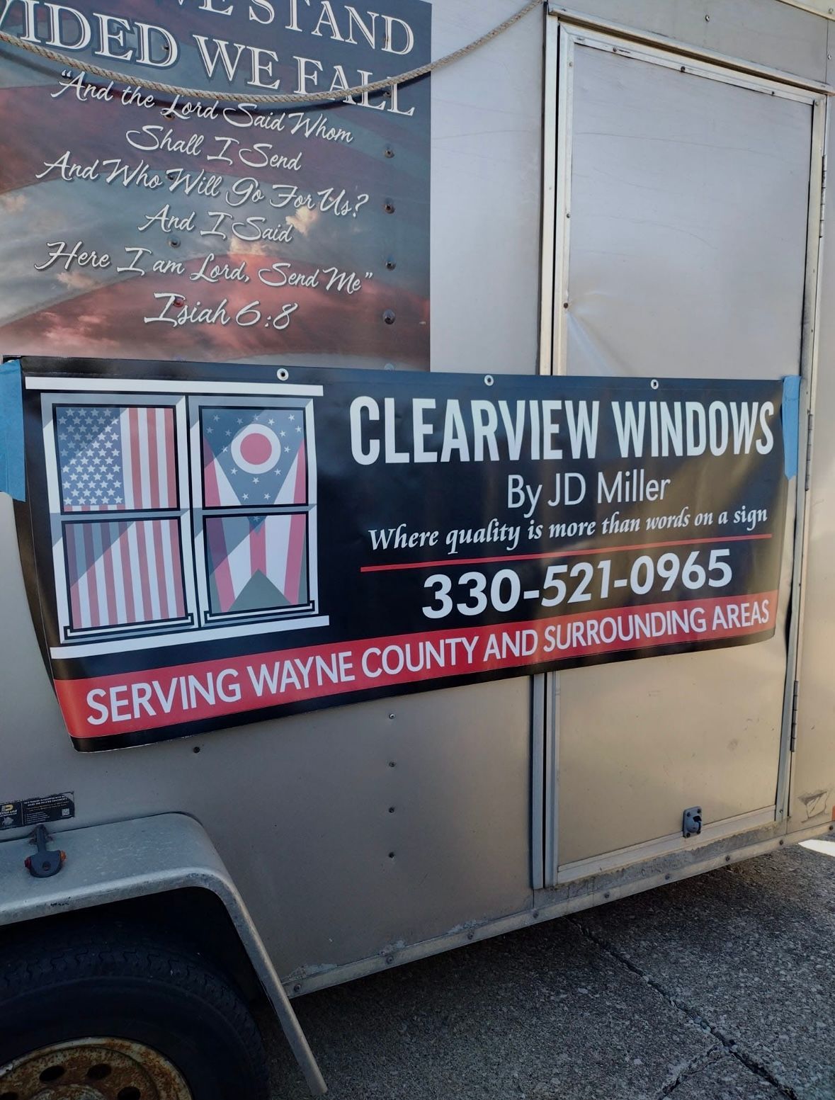 Clearview windows sign on a trailer