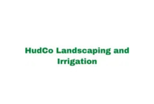 Green text on white: HudCo Landscaping and Irrigation.