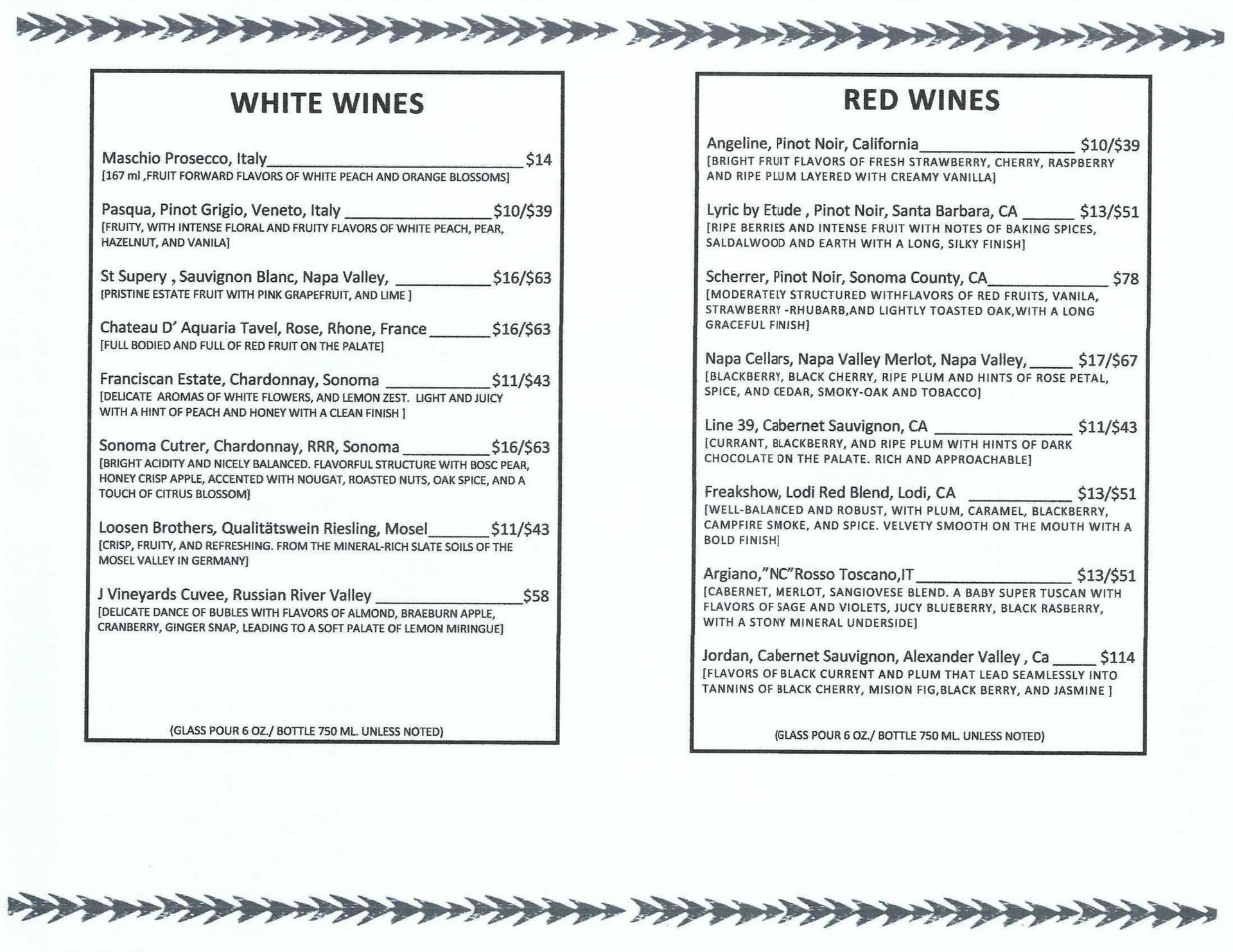 White Wine And Red Wine Menu — Kihei, HI — Isana Restaurant