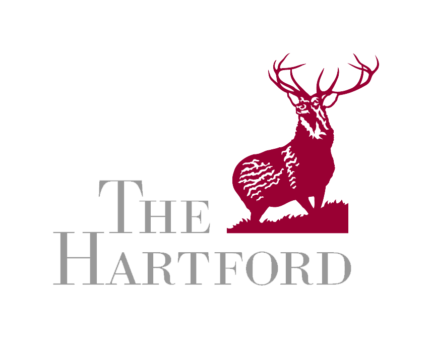 Logo of The Hartford: maroon stag standing on grass next to gray text.