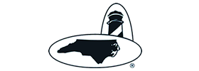 Logo with outline of North Carolina and a lighthouse.