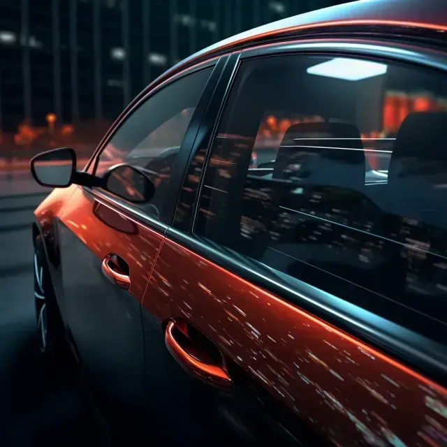 Window Tinting Services - A red car is parked in a parking lot at night