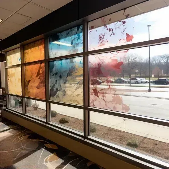 Window Tinting Service - a window with a painting of leaves on it