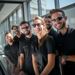 A-group-of-professional-window-tint-installers-smiling-in-the-camera