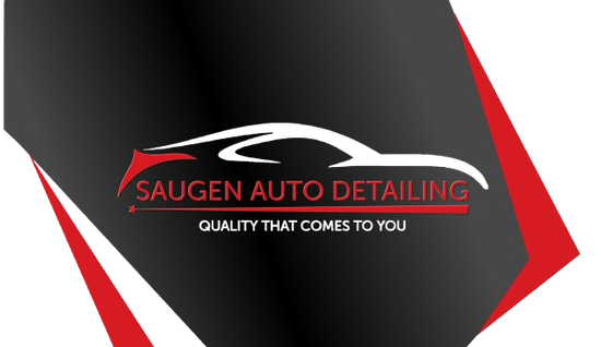 A business card for saugen auto detailing shows a car on it