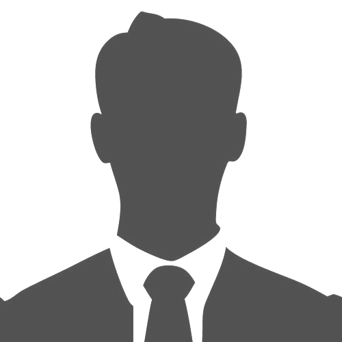 Gray silhouette of a person in a suit and tie on a white background