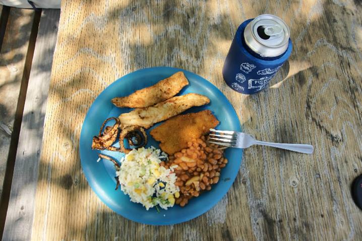 a fish fry of walleye for a shore lunch at Oak Lake Lodge.