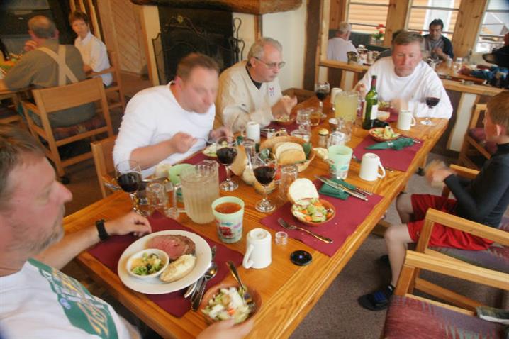 Main dining room at fly-in fishing lodge.