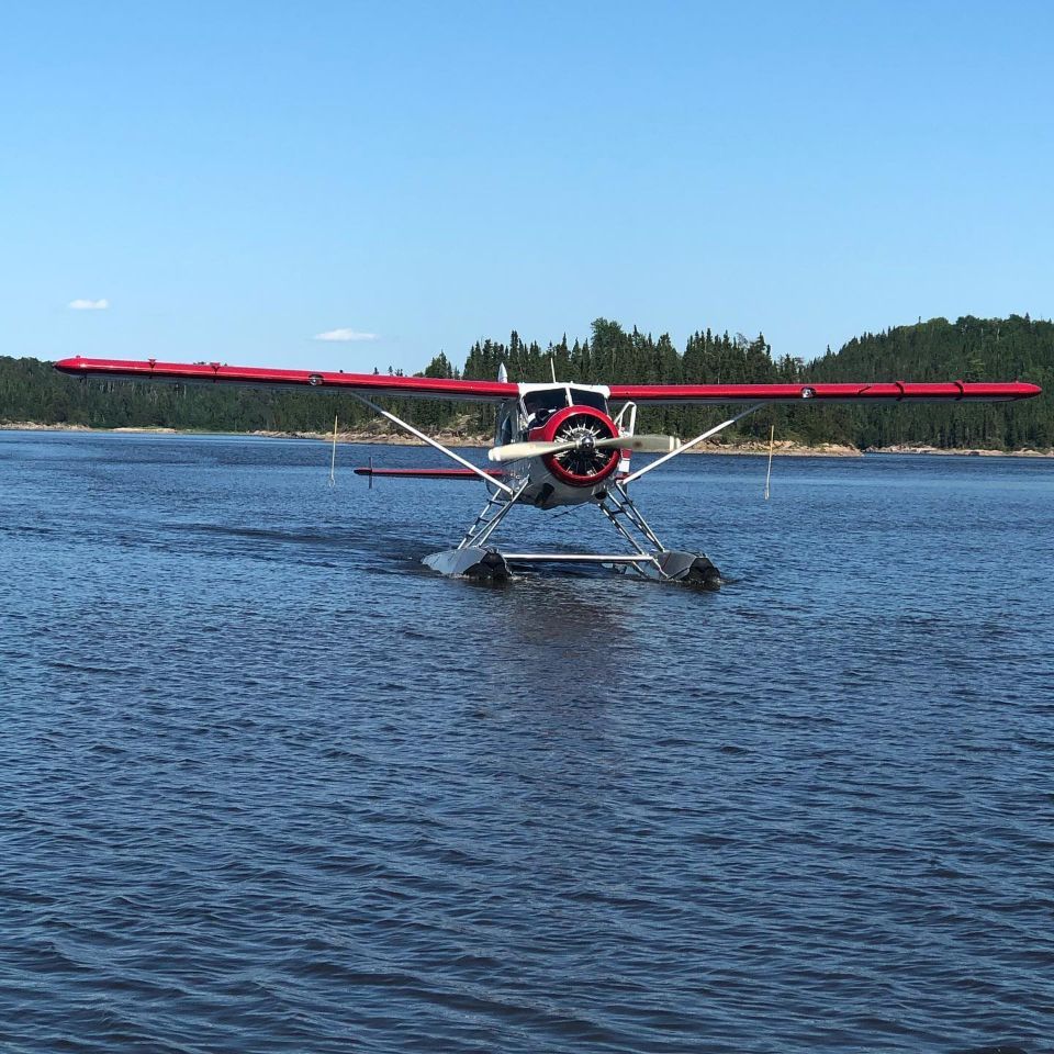 A small plane is floating on a body of water