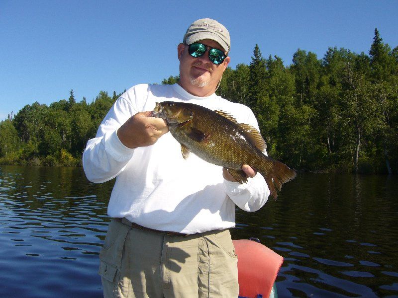 Smallmouth bass caught at fly-in fishing lodge, Oak Lake Lodge.