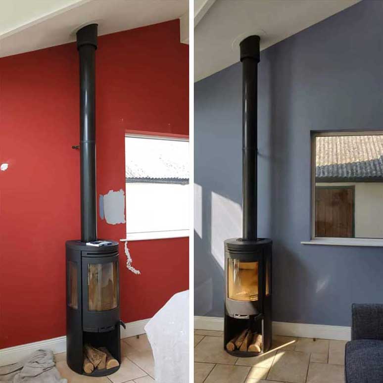 Transformed living space with wood-burning stove: Before & After