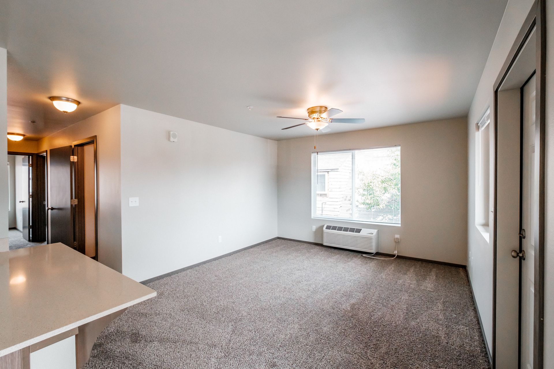4 Corners Apartments in Salem Oregon, near Oregon State Capital - two-bedroom two-bathroom – living room from kitchen.