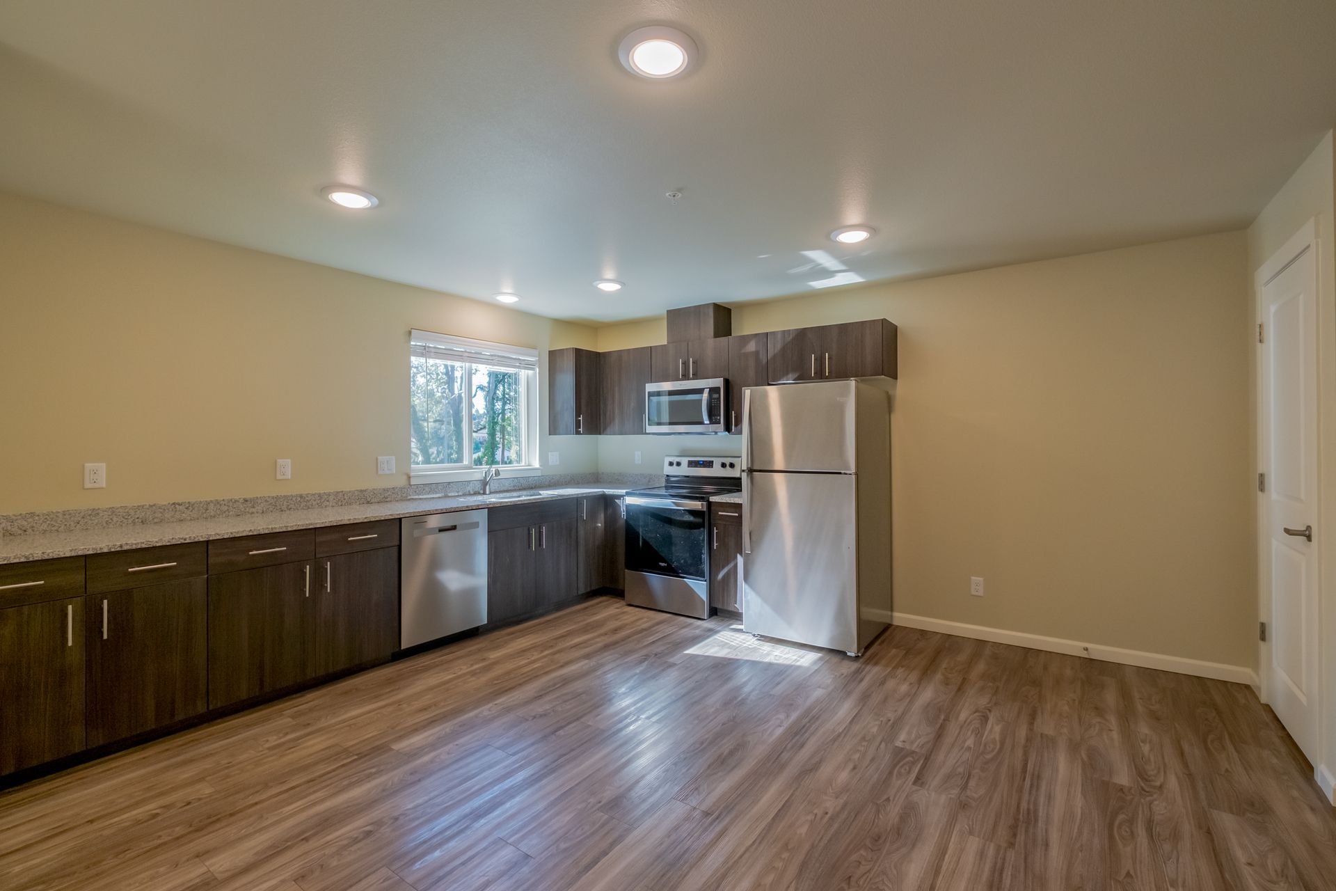 Harmona Heights Apartment community in South Salem Oregon, two-bedroom two-bathroom – kitchen cabinetry.