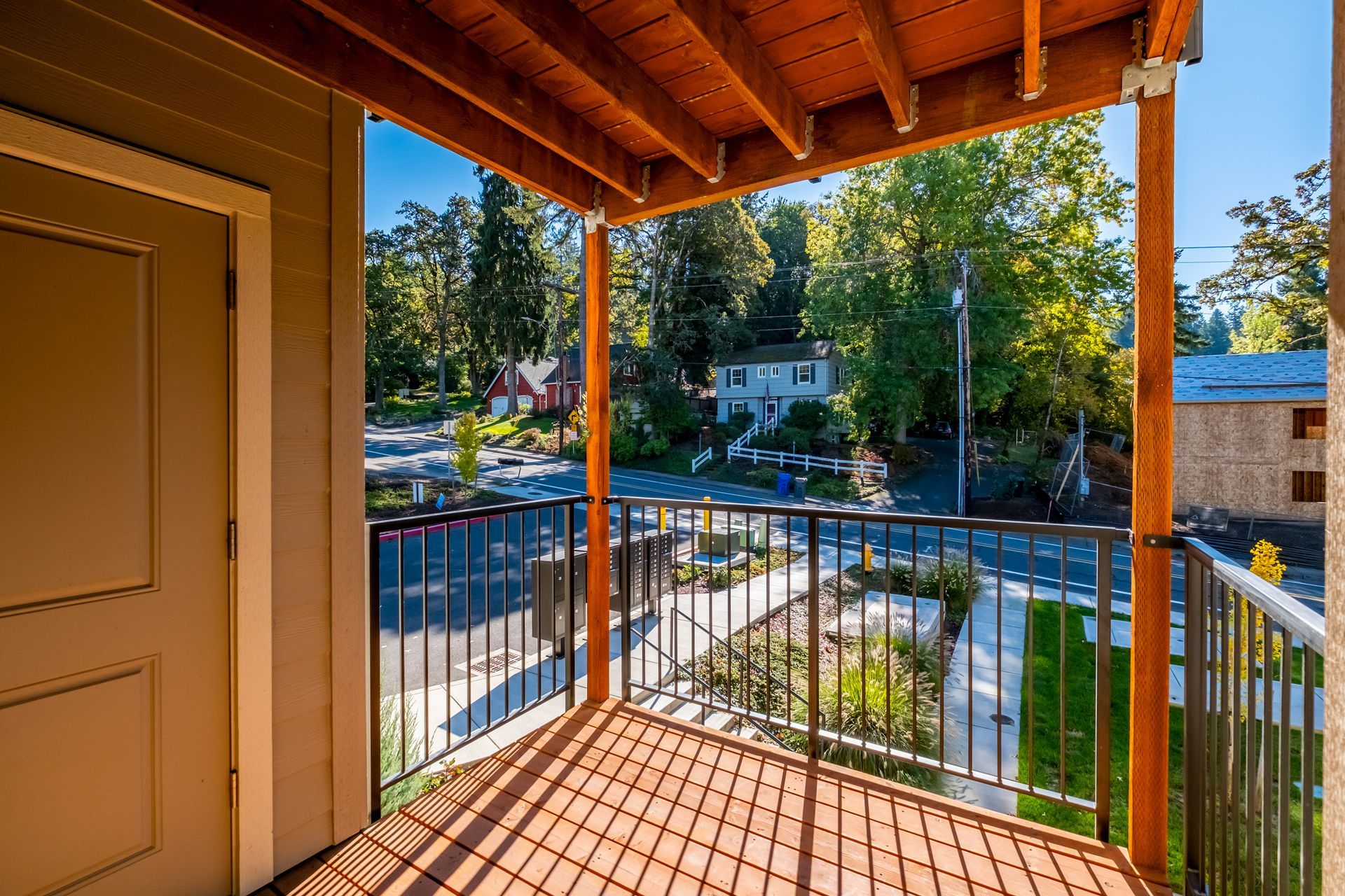 Harmona Heights Apartment community in South Salem Oregon, two-bedroom two-bathroom – balcony and balcony storage closet.