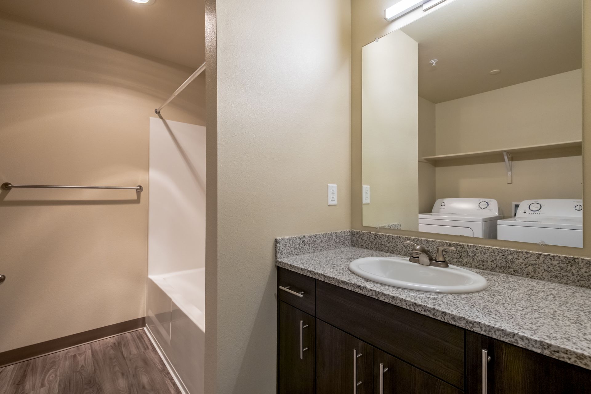 Harmona Heights Apartment community in South Salem Oregon, two-bedroom two-bathroom – shower and sink - 2.