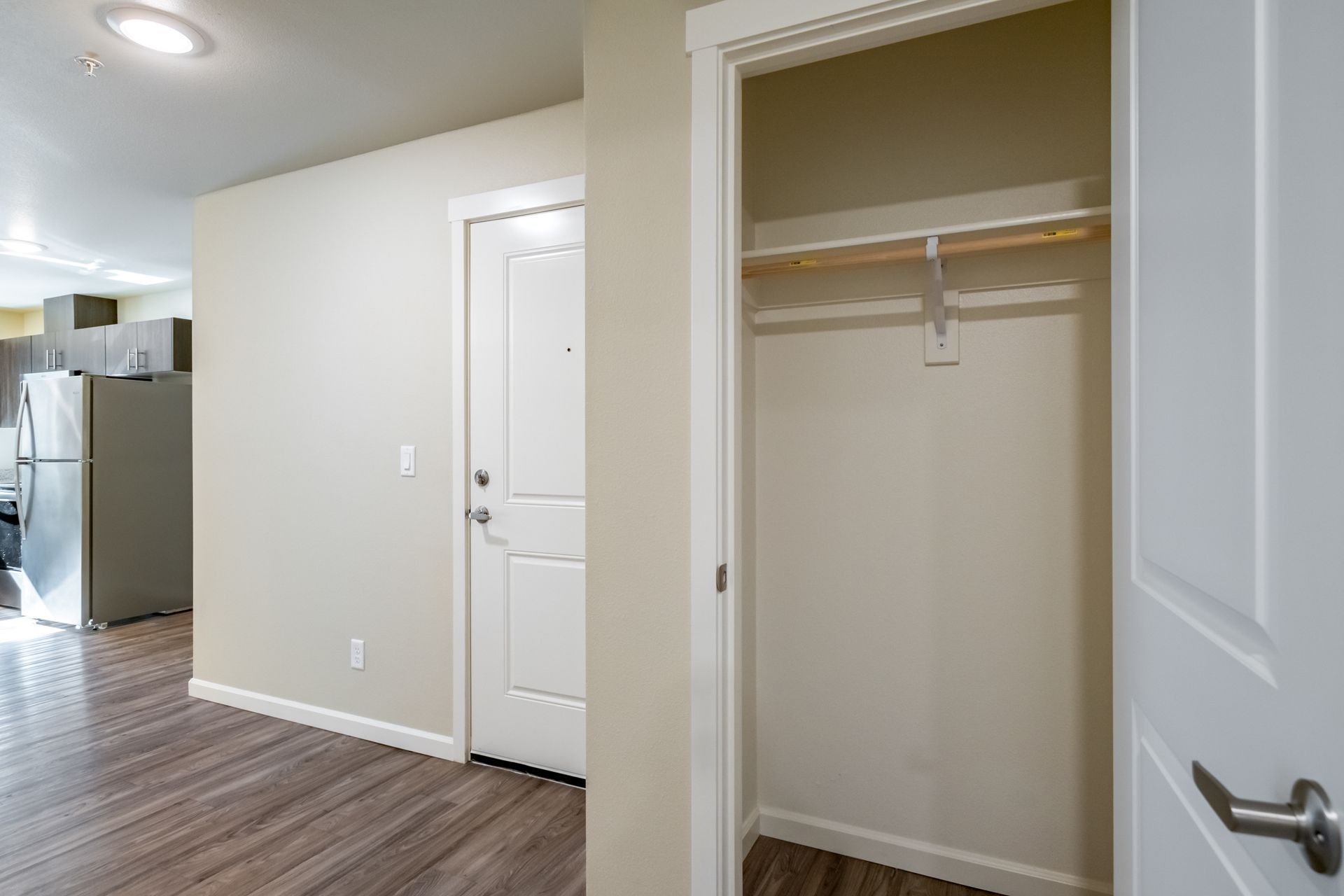 Harmona Heights Apartment community in South Salem Oregon, two-bedroom two-bathroom – coat closet.