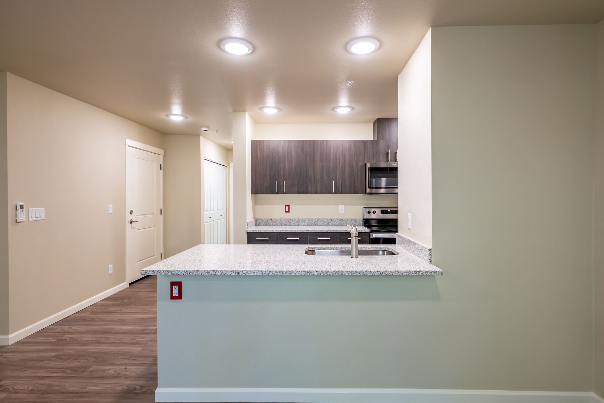 Harmona Heights Apartment community in South Salem Oregon, one-bedroom one-bathroom – kitchen sink.