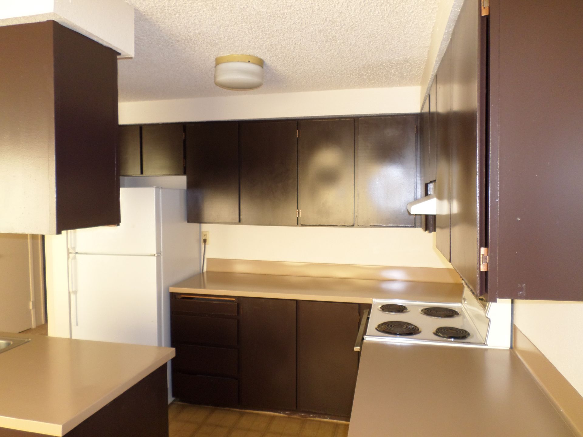 1061 Washington Apartments in Corvallis Oregon. Near Oregon State University – kitchen, stove, fridge.