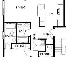 Cherry Glen Apartments in Salem Oregon – two-bedroom two-bathroom floorplan.
