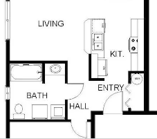 Cherry Glen Apartments in Salem Oregon – one-bedroom one-bathroom floorplan.