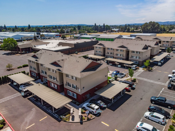 Newcastle Place Apartments in Salem Oregon, Near Chemeketa Community College - community, covered parking aerial view.