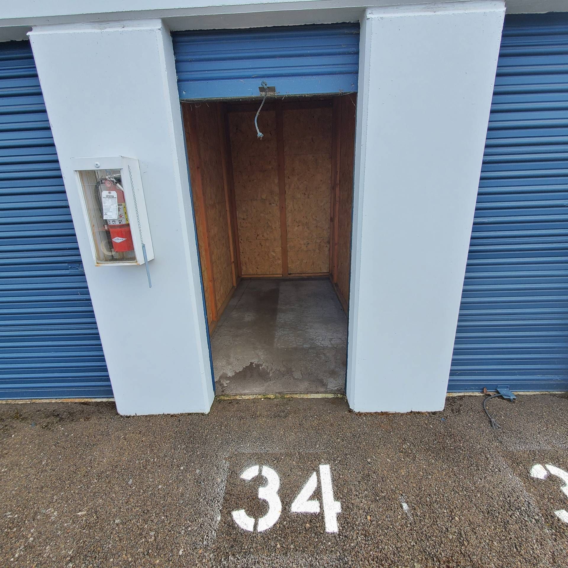 34 Self Store in Tangent Oregon, near Oregon State University –small storage unit and fire extinguisher.