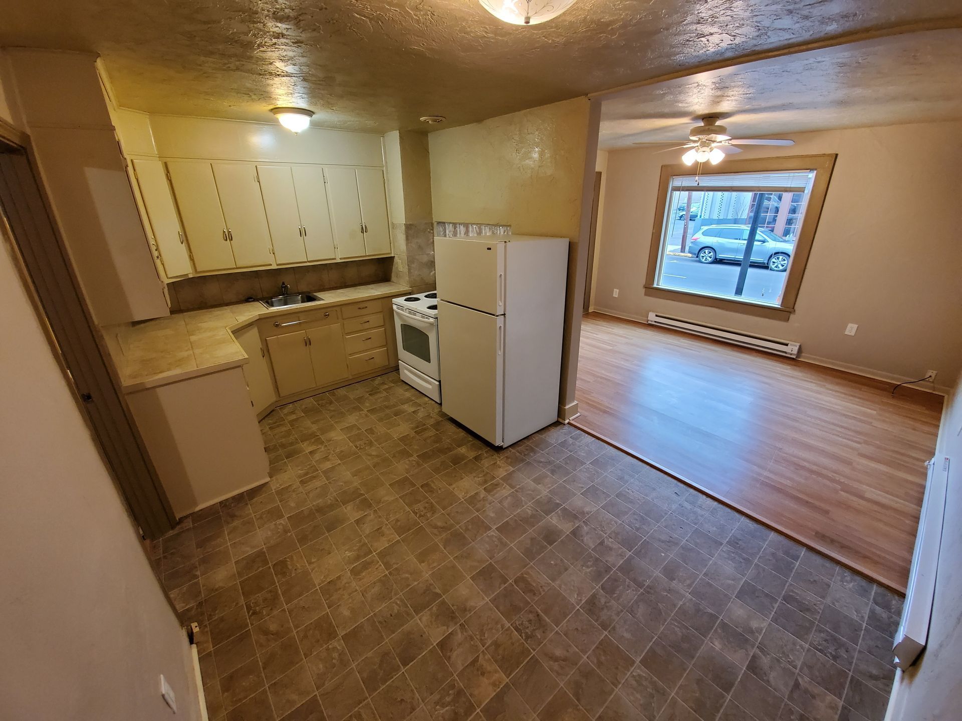 Armory Apartments in downtown Albany Oregon – various-apartment home sizes – living room and kitchen -1.