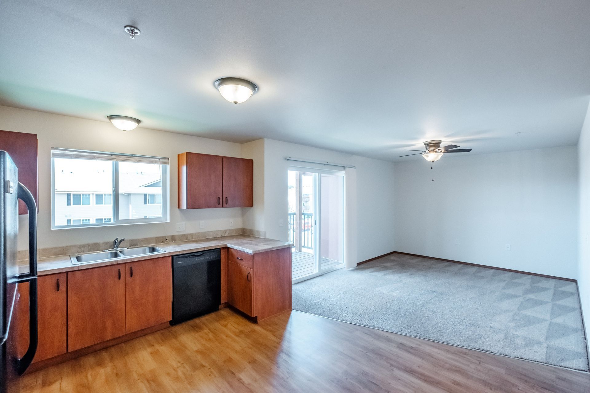 Newcastle Place Apartments in Salem, OR Near Chemeketa Community College, two-bedroom, two-bath – kitchen, living room secpnd