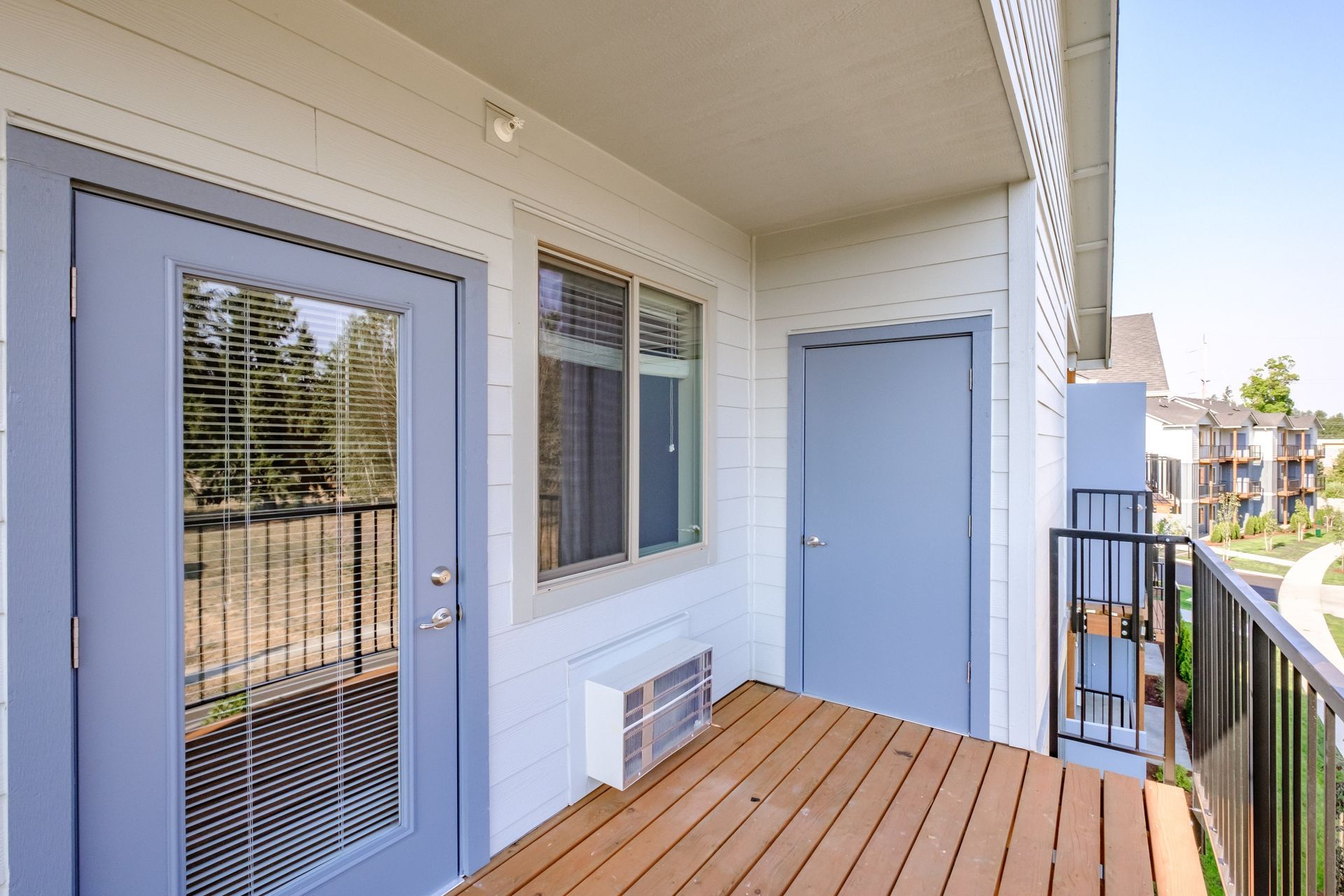 Hickory Hollow Apartments in North Albany OR, three-bedroom two-bathroom – balcony and balcony storage closet.