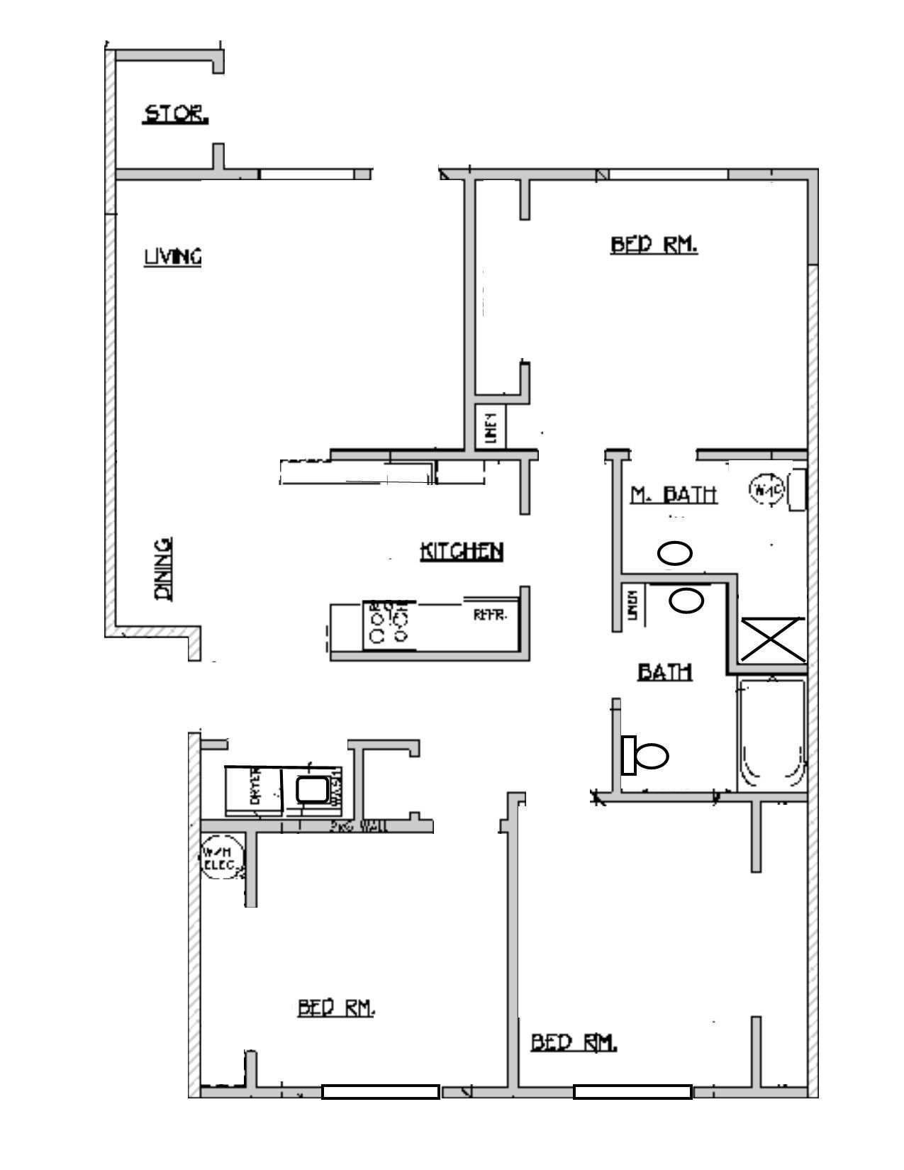Hickory Hollow Apartments in North Albany OR, three-bedroom two-bathroom – apartment home layout -1.