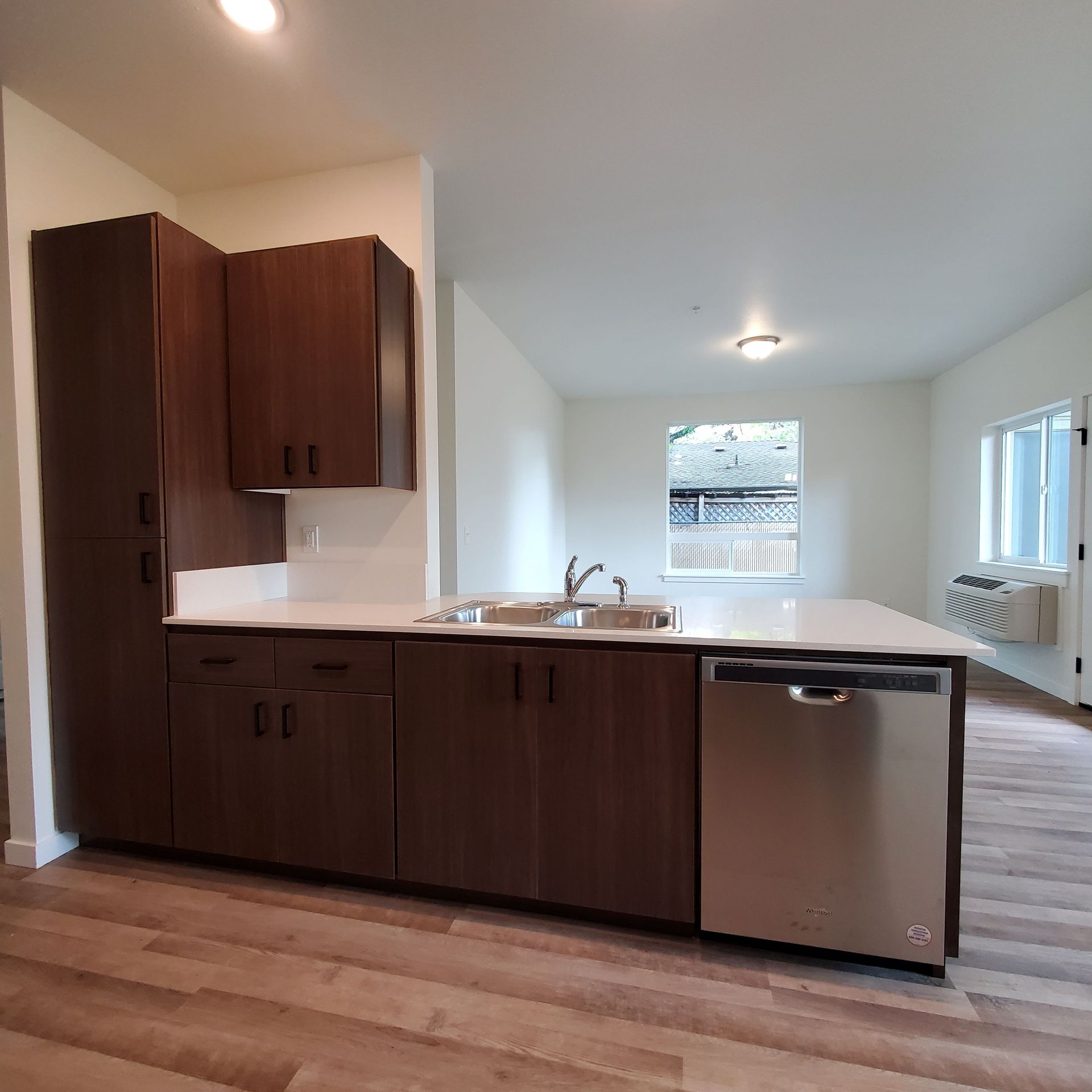 Oregon, near Western University of Health Sciences, two-bedroom two-bathroom – kitchen sink and living room.