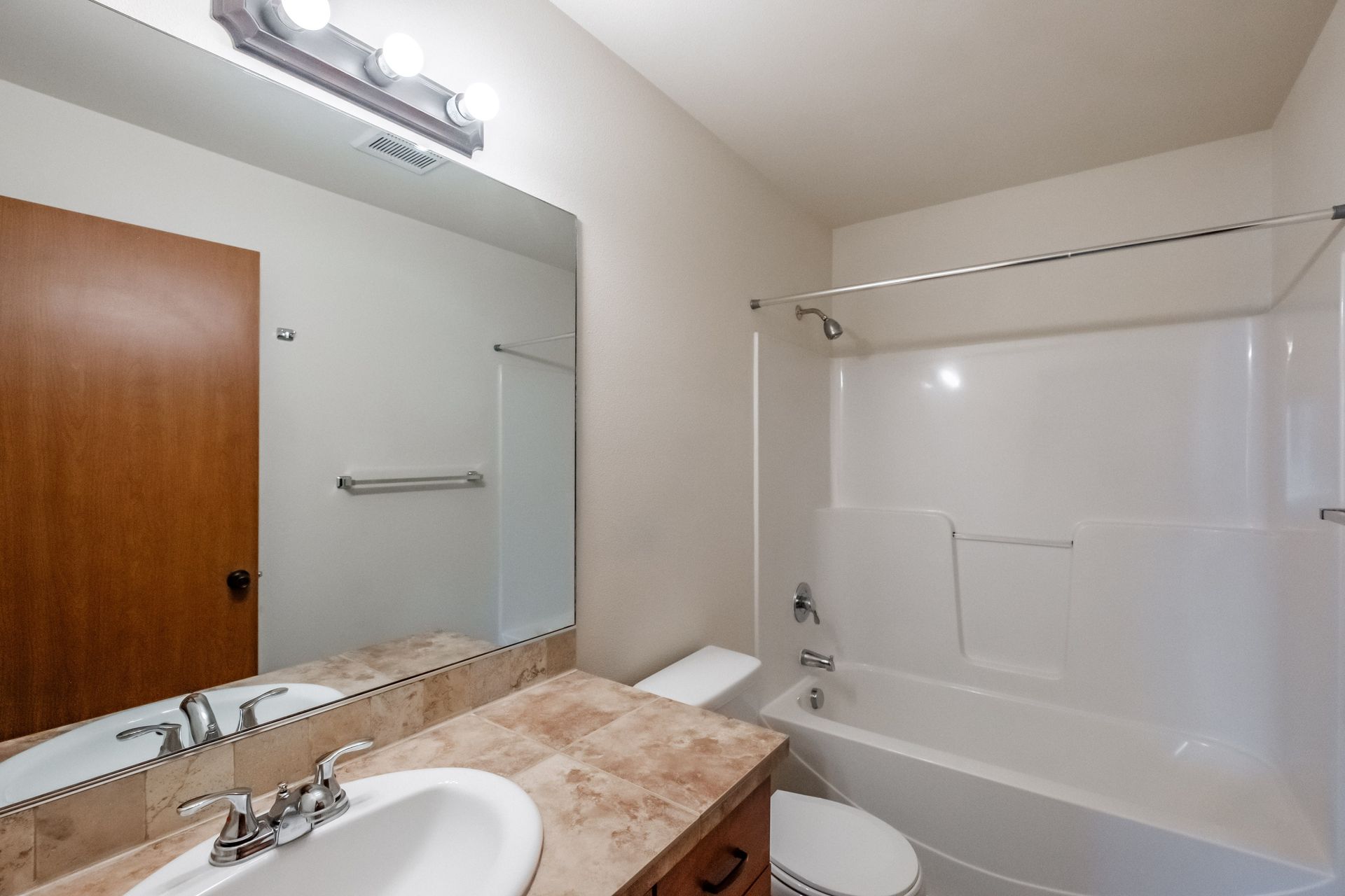 Newcastle Place Apartments in Salem, OR Near Chemeketa Community College, two-bedroom, two-bath– master bathroom.
