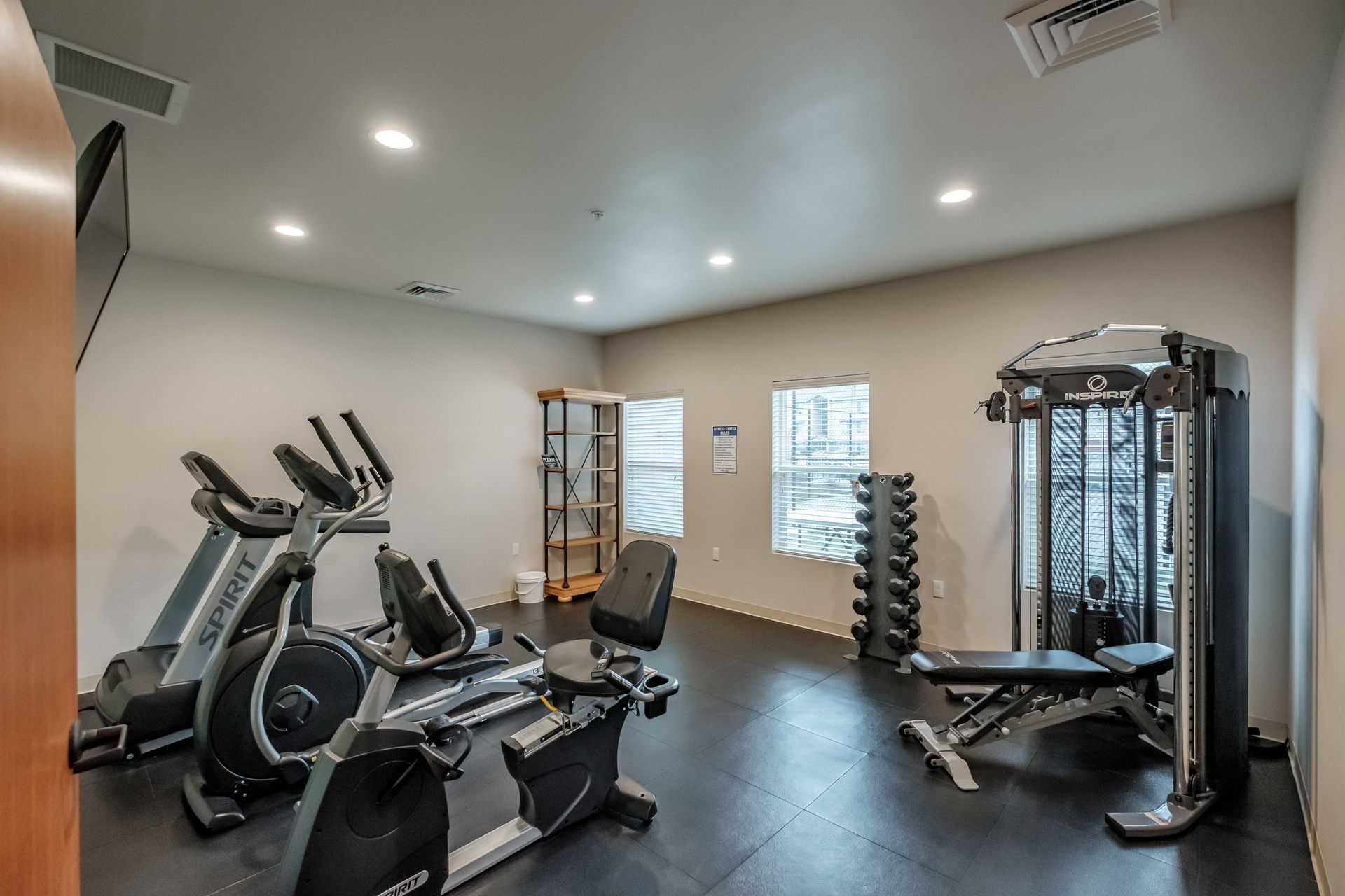 Aspen Place Apartments in Lebanon Oregon, near Western University of Health Sciences – gym, exercise bicycle, treadmill.