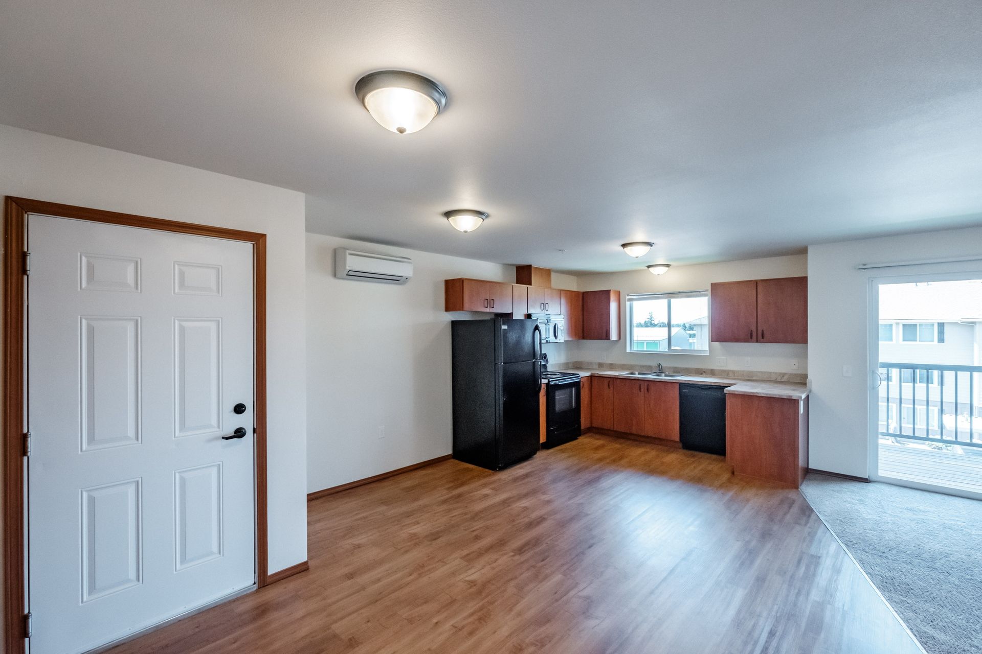 Newcastle Place Apartments in Salem, OR Near Chemeketa Community College, two-bedroom, two-bath – kitchen and hall closet.