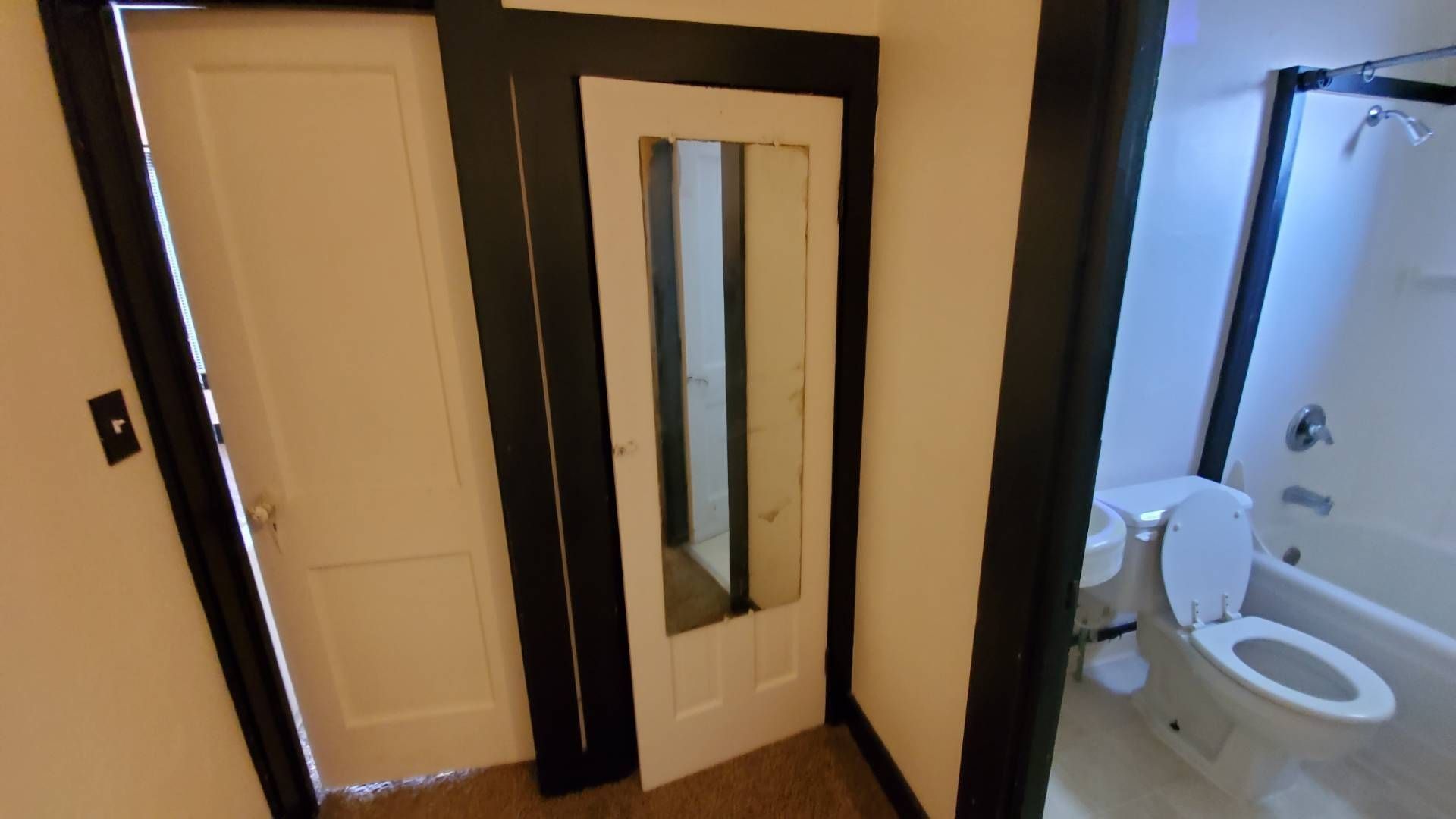 703 SW 15th St Apartments in Corvallis Oregon, near Oregon State University – bedroom entrance and bathroom.