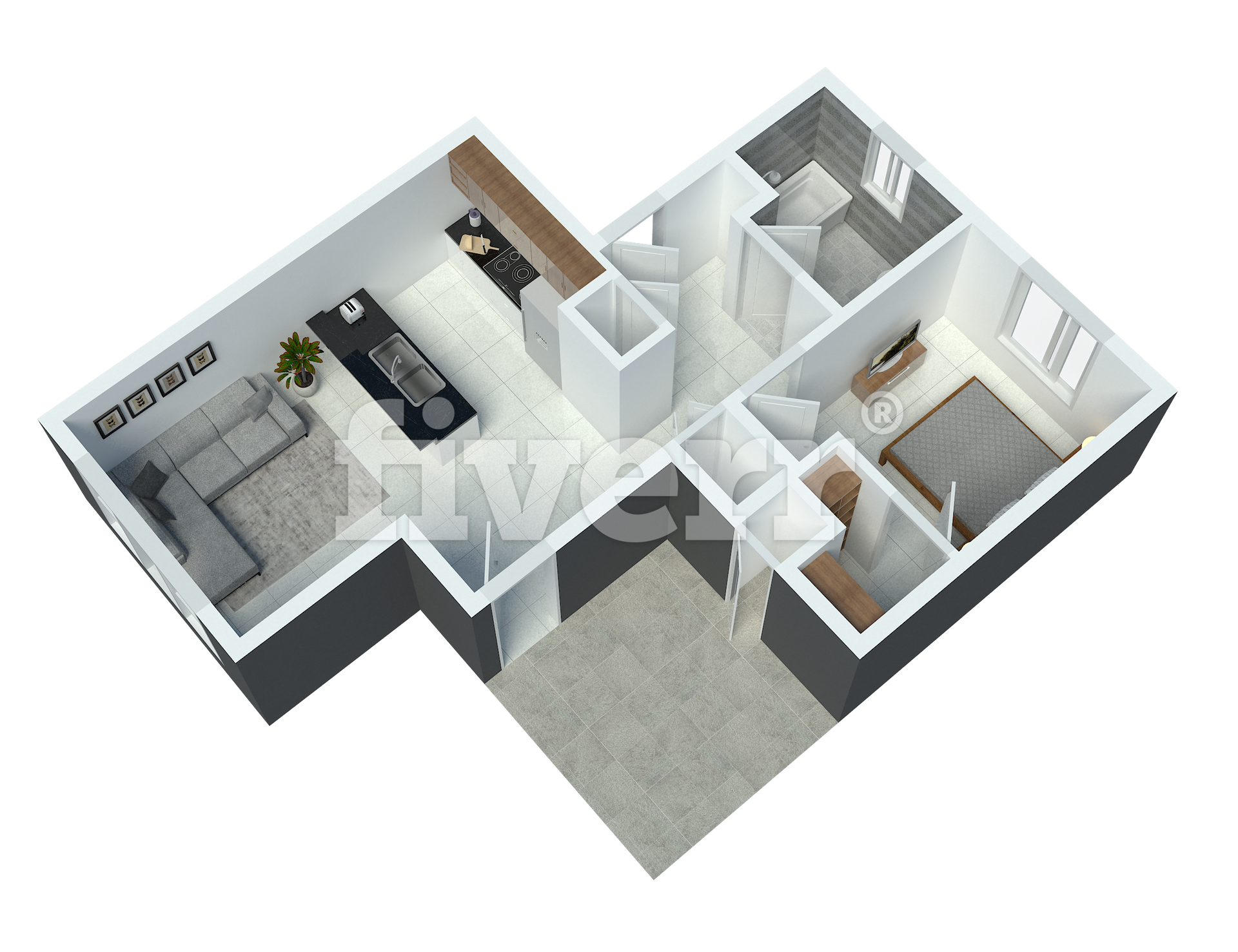 Pleasant View Apartments in Keizer Oregon, One-Bedroom one-bathroom – bathroom. – layout.