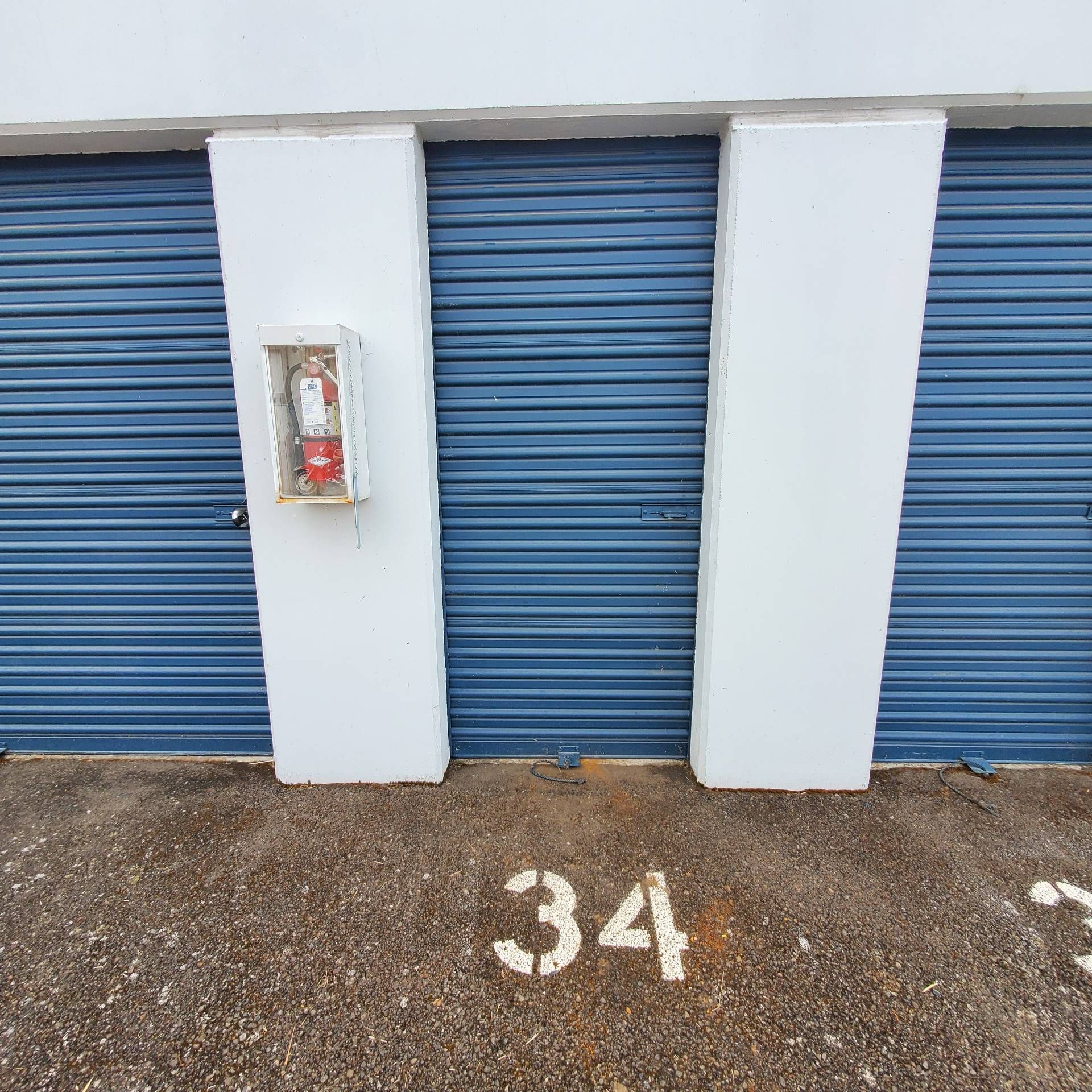 34 Self Store in Tangent Oregon, near Oregon State University – storage unit exteriors and fire extinguisher.