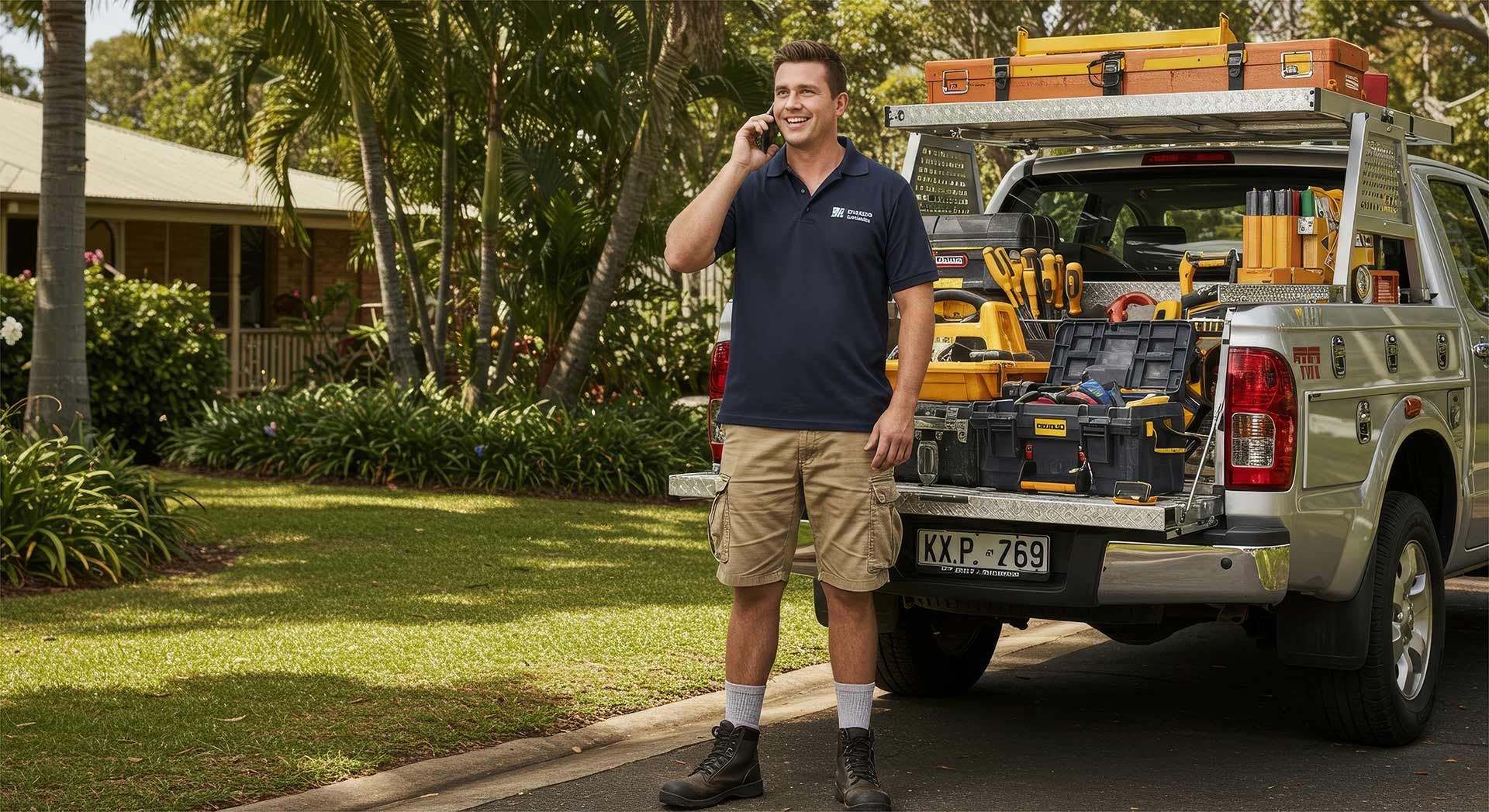 Handshake Mackay's Handyman Making a Phone Call In Australia QLD